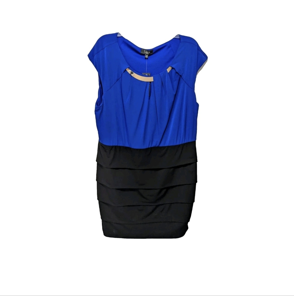 NWT LUX II Short Sleeve Sheath Dress 30W Color Block City Corpcore 80s #drs3.4